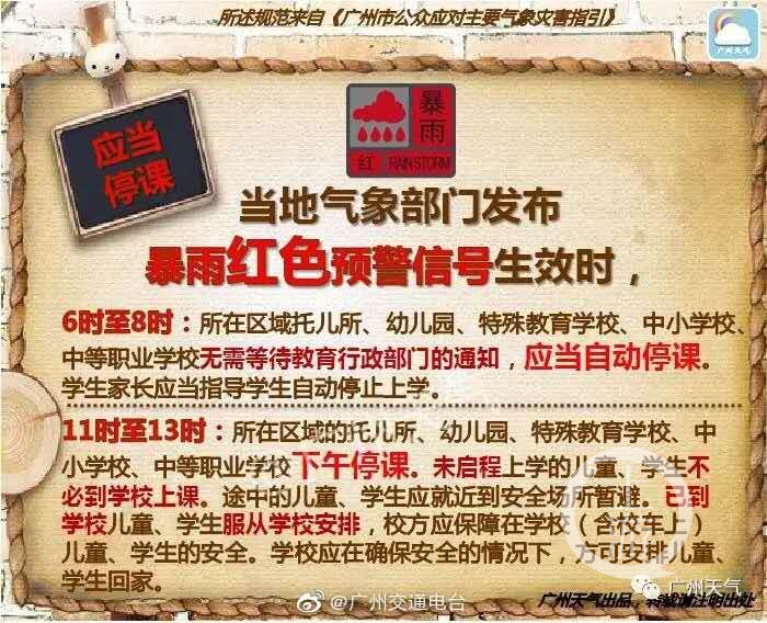 广州气象局提醒家长红暴可自动停课，官方：将增复课规定