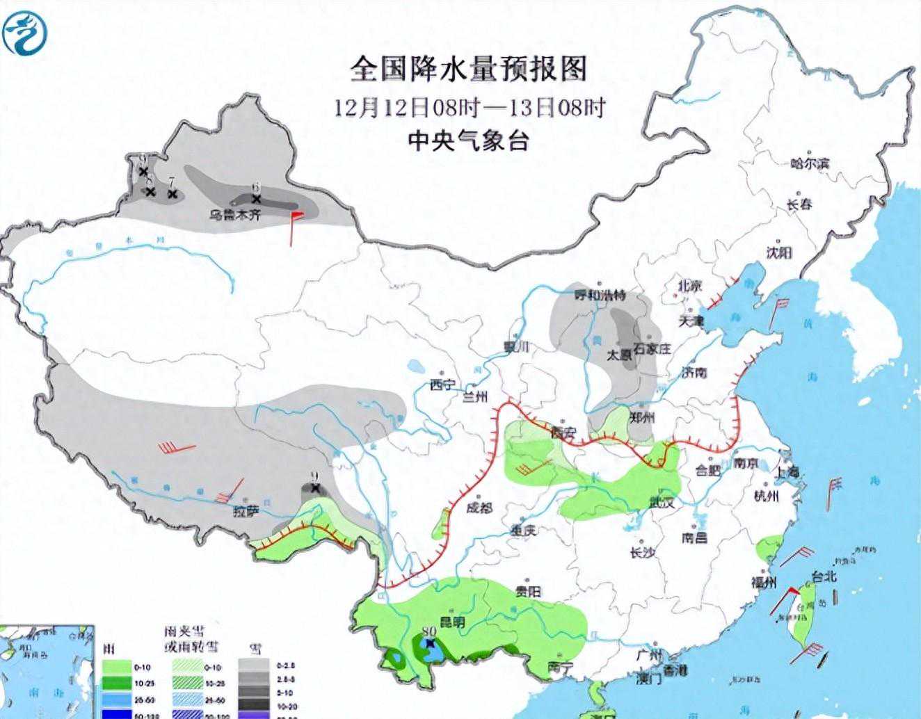 13号中东部雨雪天气持续，冷空气席卷南下，局部地区气温骤降