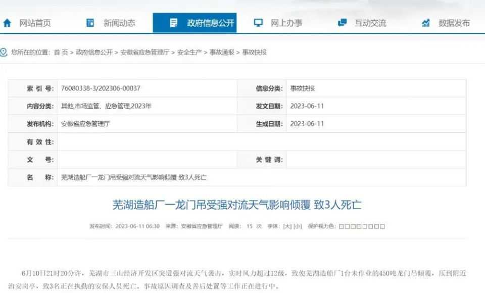 突发12级大风致3死，450吨龙门吊被刮倒！还有2万人突遇狂风暴雨……